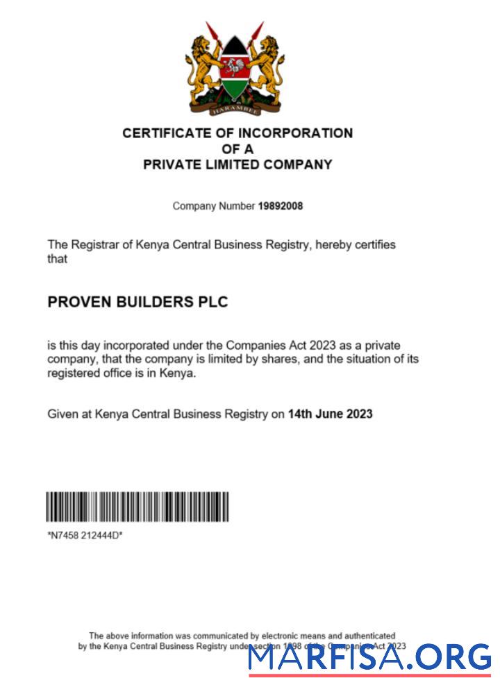 Realistic Kenya business registration certificate Word and PDF template